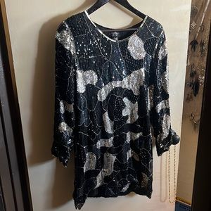 Shimmers vintage sequin beaded party blouse top 80s 70s %100 real silk
